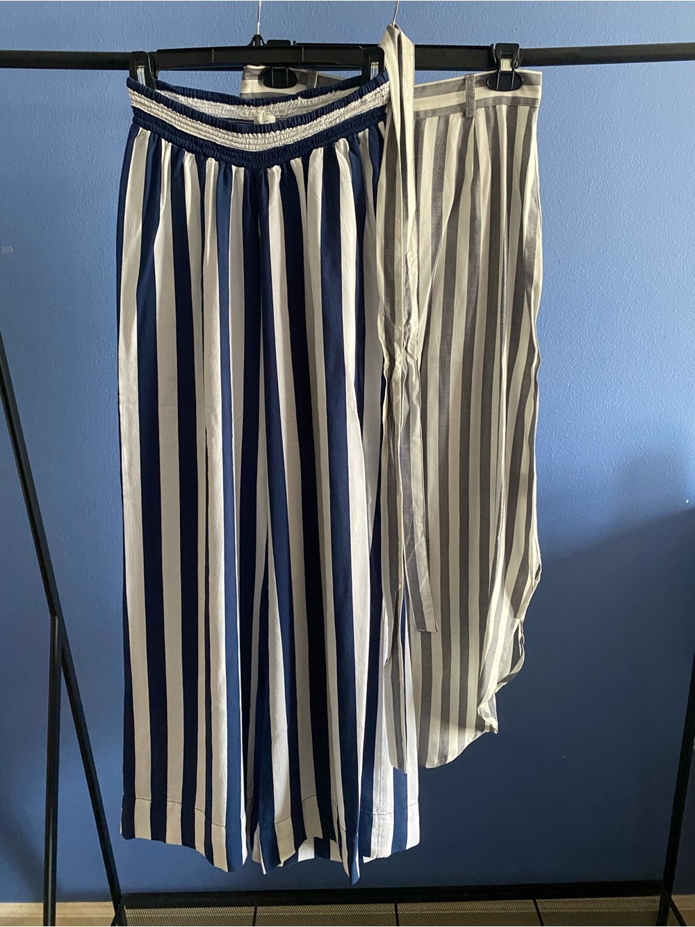 Striped Wide-Leg Pant&Skirt - Navy and White